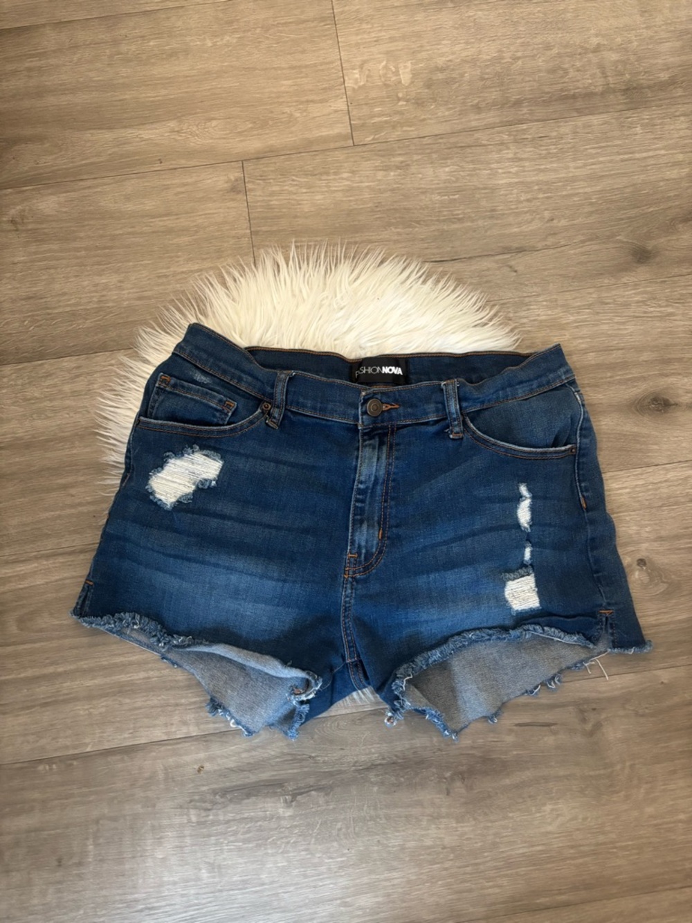 FASHION NOVA | Dark Blue Distressed High-Rise Denim Shorts